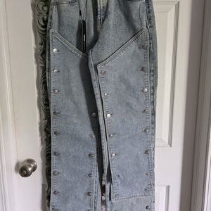 Fashion Nova Light Blue Flare Jeans with Silver Accents